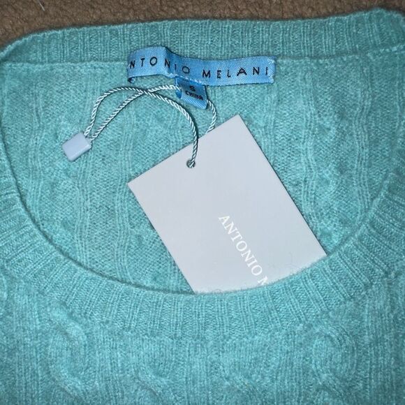 ANTONIO MELANI Blue Cashmere Crew Neck Sweater - Picture 3 of 4